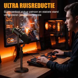 Fokelyi Streaming Microfoon Met RGB Verlichting - Condensatiemicrofoon Met Uitschuifbare Standaard - Galm Effect -Desktop Microfoon - XLR/USB-C - Noise Cancelling - Zwart — thumbnail 4