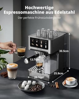 Espressomachine 20 Bar – Cappuccino & Latte Machine - Dubbelboiler Koffiemachine (1350W & 1000W), Extractie in 15s, Roestvrij Staal - Afneembaar Waterreservoir 1,8L - Touchscreen — thumbnail 4