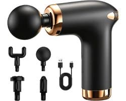 SnelShoppen - Massagepistool, spier-percussie-massageapparaat, stil elektrisch massagepistool, 6 snelheden, 4 massagekoppen, ideaal voor schouders, li