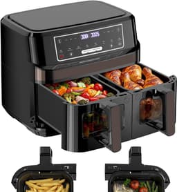 Heteluchtfriteuse Dubbel - Dubbele Airfryer - Gezond Koken - Twee Zones - 10 Liter - Zilver — thumbnail 1
