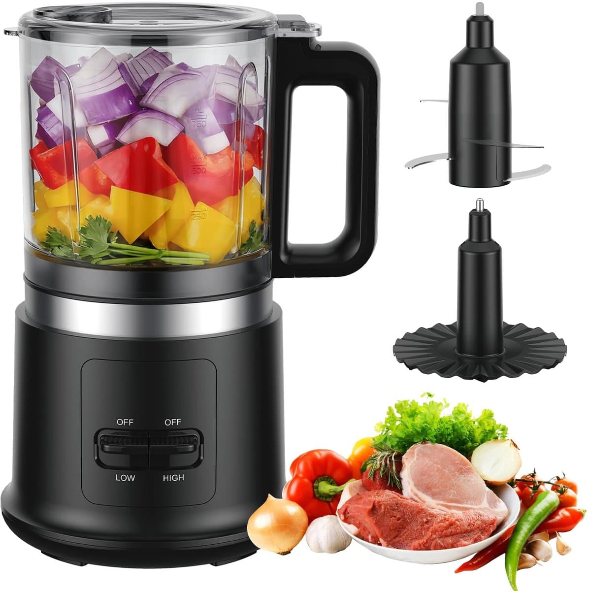 Foodprocessor 400W – 2 Snelheden en Pulsefunctie – 4 RVS Messen – 0,95L Mengkom met Garde — afbeelding 1