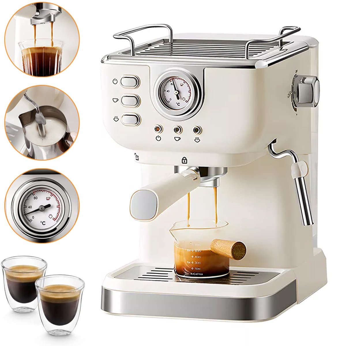 Espressomachine Met Melkschuimer - 20 Bar Drukpomp - Professionele Koffiemaker 1.5L - Geschikt Voor Cappuccino En Latte — afbeelding 1