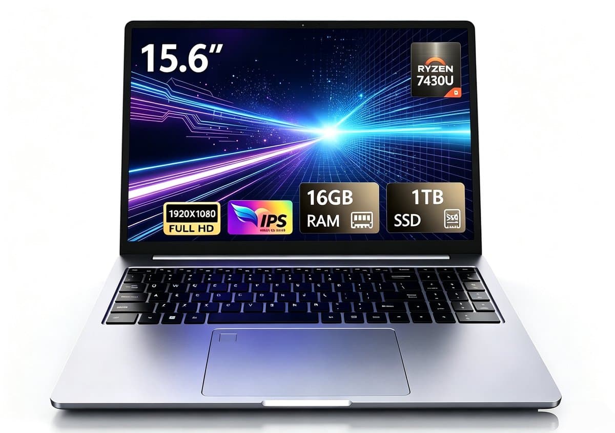 A15 Pro Laptop - 16 Inch 2.5K 120Hz Scherm - AMD Ryzen 5 7430U Processor - 16GB DDR4 Geheugen 1TB SSD Opslag - Metalen Behuizing - Windows 11 - Voor Werk Studie en Gaming Zilver — afbeelding 1