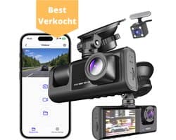 JML Dashcam V3 – Dashcam voor auto - 3 Camera's - Voor-Achter- en Binnencamera – 2K QHD – Nachtzicht – Parkeerbeveiliging – Loop Recording - Met App via WiFI