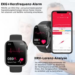 FOSMET Smartwatch Heren & Dames - 1,97" Zacht Gebogen AMOLED Display - Fitness Horloge - EKG+PPG - Bloeddruk - SpO2 - Hartslagmeter - Slaapmonitor - Stappenteller - Sat eratiemeter - IOS/Android/ - RVS Bezel - Incl. 2 Bandjes - Cadeau voor Hem & Haar — thumbnail 4