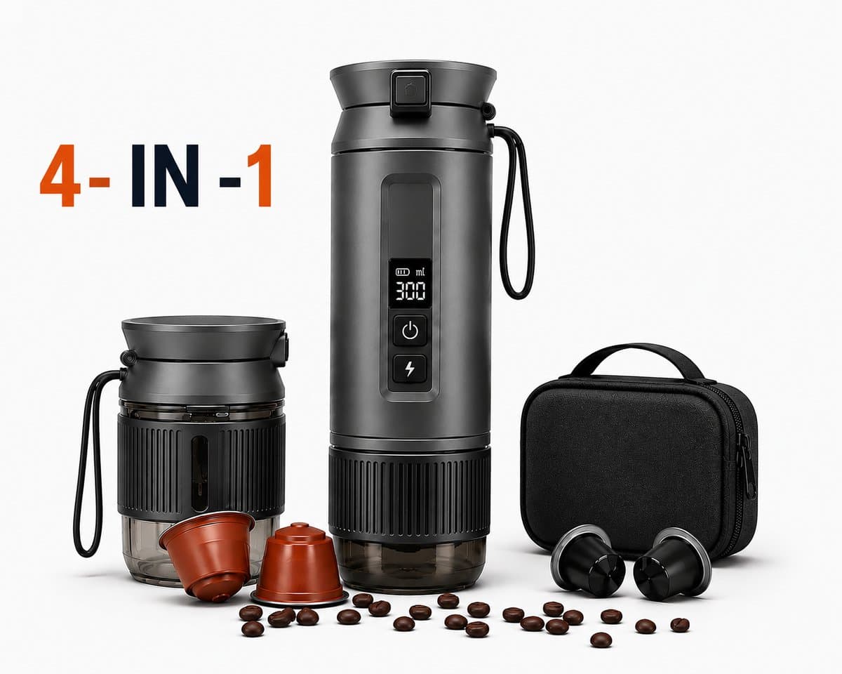 Yemtech® 4 in 1 Draagbare Koffiemachine - Draagbare Espressomachine - Espresso - Filterkoffie - 100 ml - Mini Koffiemachine - Oplaadbaar 9600mAh - Pour-Over Filterkoffie — afbeelding 1