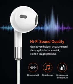 HOXO Bedrade Oordopjes met Microfoon - Lightning Aansluiting - Stereo Earphones - Volumeregeling & Multifunctionele Bediening - 1.2 Meter - Wit - Geschikt voor iPhone — thumbnail 3