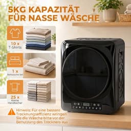 ECTEATOY® Wasdroger 1000W - Luchtafvoerdroger met ECO & Extra Droog Modus - 54 dB - Timer & Touchscreen - 5 kg - Zwart — thumbnail 4