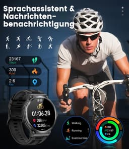 FOSMET Smartwatch Heren - 1200mAh accu - Smartwatch Heren Militair Kwaliteit - 60 dagen standby - Rugged Horloge Heren - Stappenteller - Hartslagmeter - Slaapmonitor - Belfunctie - Kompas - Waterdicht - Sport Horloge - Geschikt voor Android en iOS — thumbnail 3