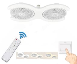 KZQ Plafondventilator Met Led Lamp - Dubbele Kop - E27 Schroefbasis - Met Afstandsbediening - 3 Snelheden - Geschikt Voor Kleine Ruimtes Thuis Kantoor En Studentenkamer - 1 Stuk — thumbnail 1