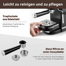 Seth Select Espressomachine 15 Bar – 1100W Koffiezetapparaat met Melkopschuimer, 1,2 Liter Afneembaar Waterreservoir – Compact RVS Design – Zwart — thumbnail 4