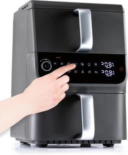 Heteluchtfriteuse Dubbel - Dubbele Airfryer - Gezond Koken - Twee Kamers - 10 Liter - Grijs — thumbnail 1