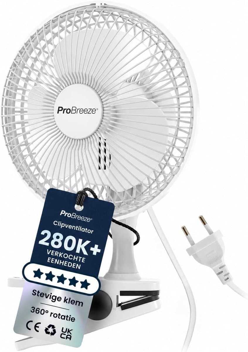 Clipventilator – 360° Draaibaar Tafelventilator, 2 Snelheden, Verstelbare Ventilatorkop, 20 cm Wit — afbeelding 1
