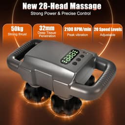 Massagepistool - Zwart-Grijs - - Draadloos Handmassageapparaat met 28 Koppen - Voor Spierontspanning — thumbnail 4