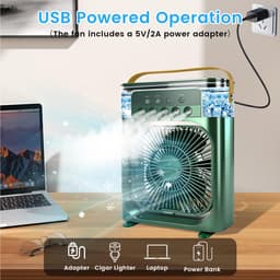 Casalora Portable Aircooler - Airco Zonder Afvoerslang - Tafelventilator -Luchtkoeler 4-in-1 -3 windsnelheden met 600ml Watertank - Groen — thumbnail 3