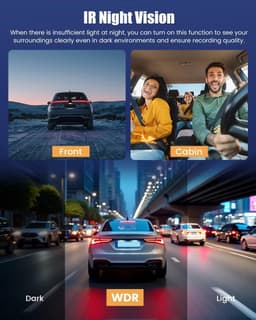 Dashcam voor auto - Zwart - 3 inch IPS-display - 4-kanaals groothoekcamera met nachtzicht en wifi - Voor alle voertuigen — thumbnail 5