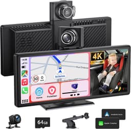 Dashcam voor auto - Zwart - 9,26 Inch - Draadloos Touchscreen met 4K Dashcam en 1080P Achteruitrijcamera - Met GPS en Spraakbesturing — thumbnail 1
