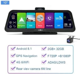 Dashcam voor Auto - 10” Android 8.1 Dashcam - IPS Touchscreen - ADAS Rijhulp - GPS Navigatie - WiFi - Dual Camera 1080P - Parkeermodus - G-Sensor - 4G 6m Camera aan de Achterkant - Zwart — thumbnail 3