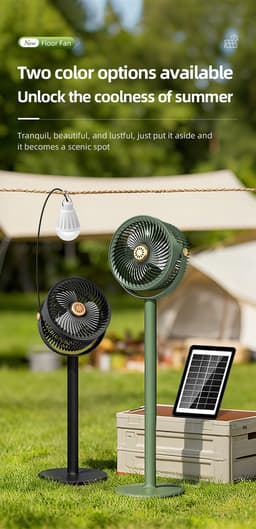 Sanorum-Intrekbare staande circulatieventilator op zonne-energie, USB voeding, krachtige luchtstroom, 3-in-1 multifunctioneel, voor thuisgebruik en buiten kamperen — thumbnail 2