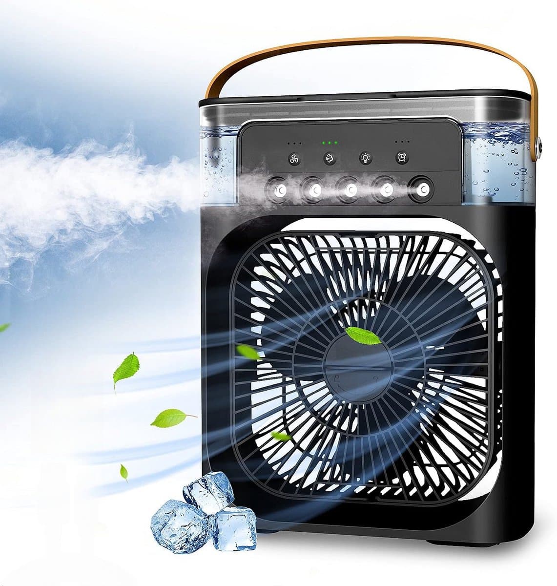 Casalora Portable Aircooler - Airco Zonder Afvoerslang - Tafelventilator -Luchtkoeler 4-in-1 -3 windsnelheden met 600ml Watertank - Zwart — afbeelding 1
