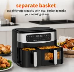 Dubbele Airfryer 10L – 2 Manden van 4L + 6L – 2850W – Dual Zone – Digitaal Bedieningspaneel – 220-240V — thumbnail 5