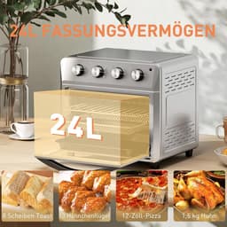Mini Oven - Convectieoven Hetelucht - Gezond Koken - 360 Graden Luchtcirculatie - 24 Liter Capaciteit - Zilver — thumbnail 4
