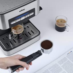 Espressomachine 20 Bar – 850W – 1,6L Watertank – Melkopschuimer met Stoompijp – 1 of 2 Kopjes – Kopjeswarmer – RVS/Zilver — thumbnail 4