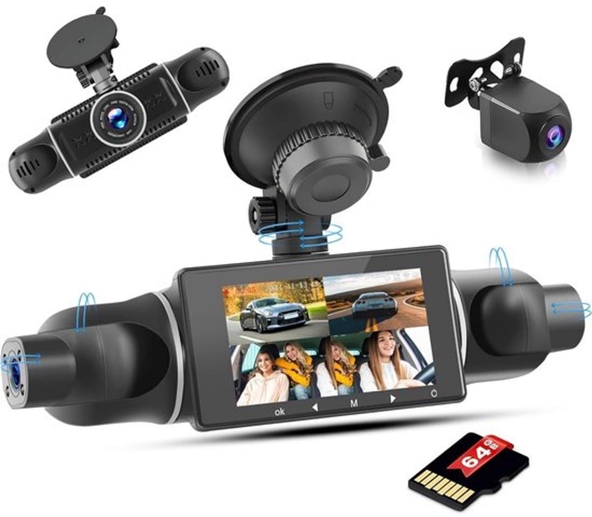 4-Kanal Dashcam Full HD 1080P met 360° Zicht, Nachtzicht en 64GB Geheugen — afbeelding 1