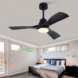 KOMHTOM - Plafondventilator - 42 inch - Met Licht en Afstandsbediening - Modern - Zwart - 3 Bladen - Geruisloze Omkeerbare DC-Motor - Geheugenfunctie - Boerderijstijl — thumbnail 1