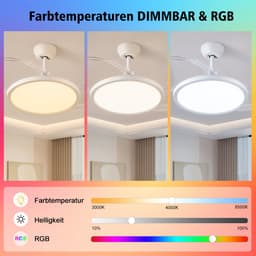 Oraymin Set van 2 Plafondventilator met Lamp 50 cm – Uitschuifbare Transparante Bladen - CCT 3000K-6000K - RGB en 6 Snelheden — thumbnail 4
