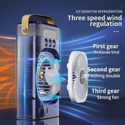 Draagbare ijsblokjesventilator met watergekoelde luchtkoeler, 3-in-1 mini-verdampingskoelventilator met ledverlichting, timer, 3 ventilatorsnelheden en sproeistand. — thumbnail 3