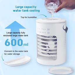 Aircooler met water of ijs-aircooler met koelelementen- 3 snelheden en verdampingskoeling - LED-verlichting in 7 kleuren - Timer van 2-8 uur - met luchtbevochtiger - voor gebruik in de slaapkamer of op het bureau - wit - 13x13x23 cm — thumbnail 2