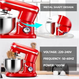 Staande mixer - Keukenmachine - Bakken en koken - 1000W motor 6 snelheden - 5L kom - Zilver — thumbnail 5