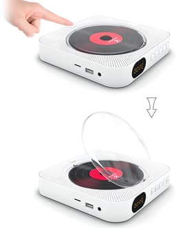 6-in-1 Draagbare CD-Speler met Bluetooth, FM Radio, TF/USB, Wandmontage, Afstandsbediening – Wit – Voor Thuis, Keuken & Kantoor — thumbnail 4