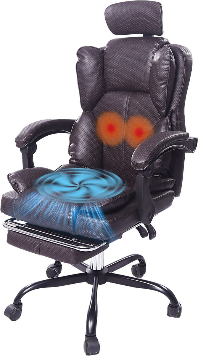 Gotagee Ergonomische Gaming-Stoel – Met Ventilator, Luchtkoeler & Koeling, Geventileerde Zitting, Ligfunctie, Massage, Verstelbare Directiestoel, Bruin — afbeelding 1