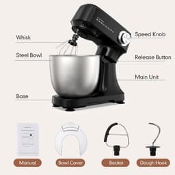 OLOEY Keukenmachine 4,5 L - 300 W - 12 snelheidsstanden - pulsefunctie - roestvrijstalen kom - kneedhaak & garde - vaatwasserbestendig - ideaal voor brooddeeg - cakes & crèmes (2-5 personen) — thumbnail 2