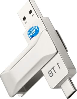 Draagbare SSD Stick - Externe Opslag USB Geheugen - Bestanden Overzetten - Dubbele USB-A en USB-C - 1 TB - Zilver — thumbnail 1