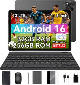 KINGRID T12Pro Tablet - 24GB RAM - 256GB ROM - 11.5 inch - 8000mAh - 4G Dubbele Simkaart - Android 16 - Met Toetsenbord - Hoes - Stylus - Muis - Gemini AI - GPS - Grijs — thumbnail 1