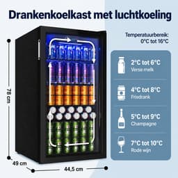Rolu Mini Koelkast – Blikjes Koeler – 90 Liter – 126 Blikjes - Luchtgekoeld 0 °C Tot 16 °C – Glazen Deur – LED Verlichting — thumbnail 4