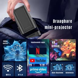 KAD® Draagbare Beamer - 4K met Native 1080P - Draagbare Mini Beamer - Mini Projector - Zwart - 19cm x 16cm x 14cm — thumbnail 4