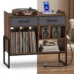Platenspeler Meubel - LP-kast - Platenspelerkast - Draaitafelstandaard - Platenspelerstandaard - Vintage Displayplank - Bruin — thumbnail 1