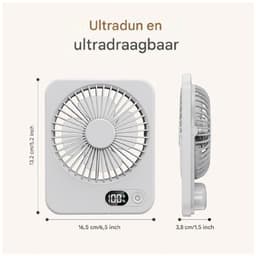 GELLDG Tafelventilator - Draagbare Mini Ventilator met LCD-scherm - 5 Snelheden, 2200mAh Batterij - Licht en Compact 165x132x38mm - Geschikt voor Bureau, Thuis en Kamperen - Kunststof - Wit — thumbnail 3