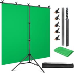 Green Screen met Statief - Green Screen - Achtergrond - Verstelbare Standaard - Eenvoudig in Gebruik - 150x200 cm — thumbnail 1