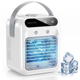 Draagbare luchtkoeler - mini-airconditioner met 1800mAh-batterij en handvat - 500ml-watertank - 3-in-1 verdampingskoeler en luchtbevochtiger - stille luchtkoeler voor slaapkamer - kantoor en camping - wit — thumbnail 1