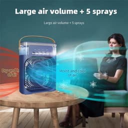 Draagbare USB-miniairco - ventilator voor op het bureau met vernevelaar, aromadiffuser, luchtbevochtiger, timer, automatische uitschakeling, draaifunctie, 7-kleuren-led en stille werking – Voor thuisgebruik - blauw — thumbnail 2