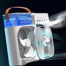 Draagbare USB-miniairco - ventilator voor op het bureau met vernevelaar, aromadiffuser, luchtbevochtiger, timer, automatische uitschakeling, draaifunctie, 7-kleuren-led en stille werking – Voor thuisgebruik - blauw — thumbnail 4