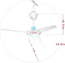 12V Draagbare Plafondventilator - Ø 50 cm - Mini Hangventilator voor Camping, Tent, Gazebo & Camper - Fluisterstil & Energiezuinig - Wit/Blauw — thumbnail 4