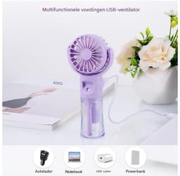 GELLDG Draagbare Ventilator met Waterreservoir - USB Oplaadbare Mini Ventilator 4 Snelheden - Transparant Waterniveau - Geschikt voor Buitengebruik en Reizen - Kunststof - 16x7x4cm — thumbnail 5