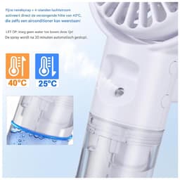 GELLDG Draagbare Ventilator met Verstuiver - USB Oplaadbare Tafelventilator 4 Snelheden - Transparant Waterreservoir - Geschikt voor Binnen, Buiten en Camping - Kunststof - 16x7x4cm — thumbnail 3