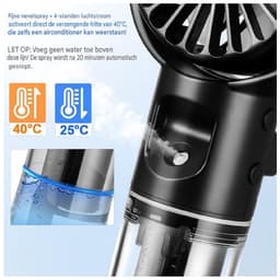 GELLDG Draagbare Ventilator met Verstuiver - 4 Snelheden USB Oplaadbaar - Geschikt voor Buiten, Kantoor en Kamperen - Kunststof - 16x7x4cm — thumbnail 3